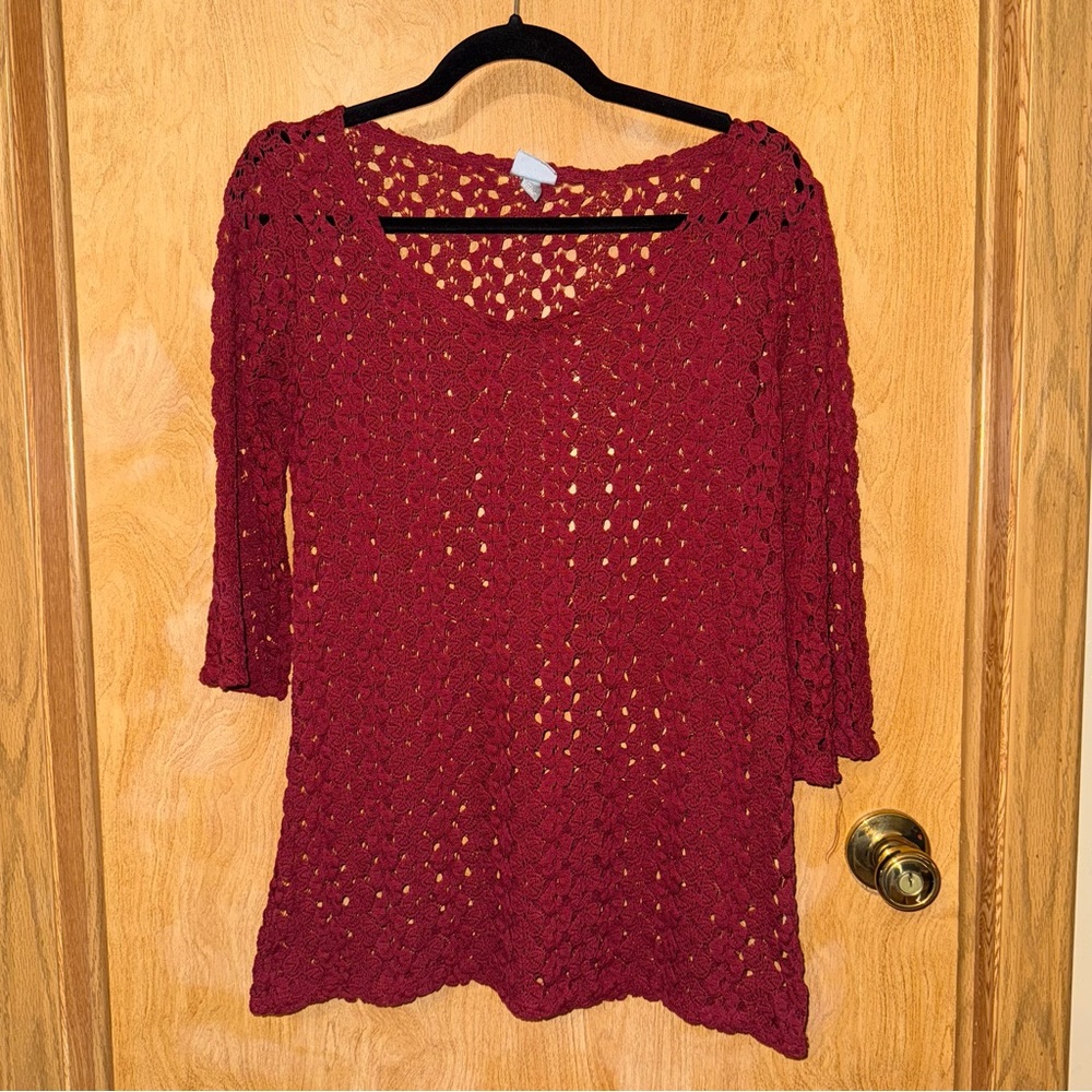 Vanity Large Red Crochet Knit Top